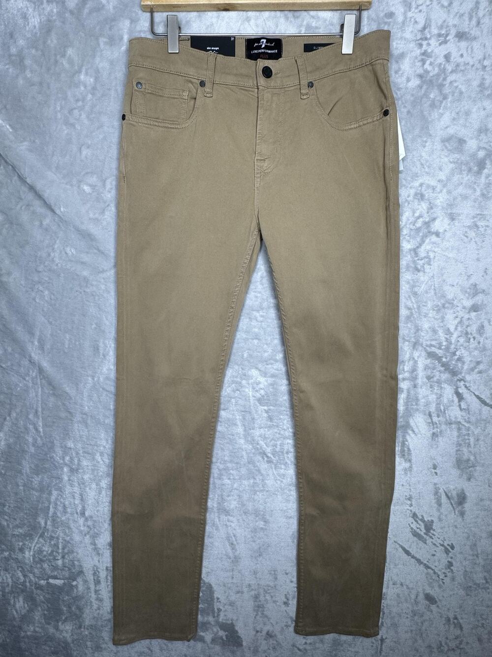 7 For All Mankind Slimmy Jeans Mens 31 Khaki Lux Performance Plus Denim Stretch